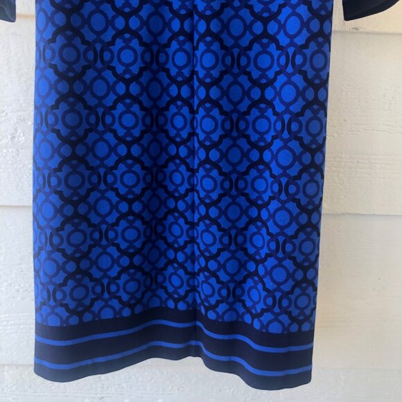 Talbot’s Midi Dress Royal Blue & Black Geo Design Contrasting Trim Sz Medium - Picture 13 of 16